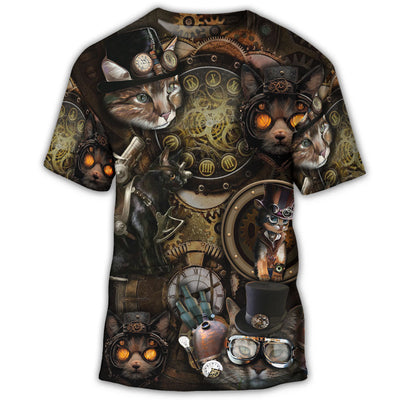 S Cat Steampunk Art It's All About Magic - Round Neck T-shirt - Owls Matrix LTD