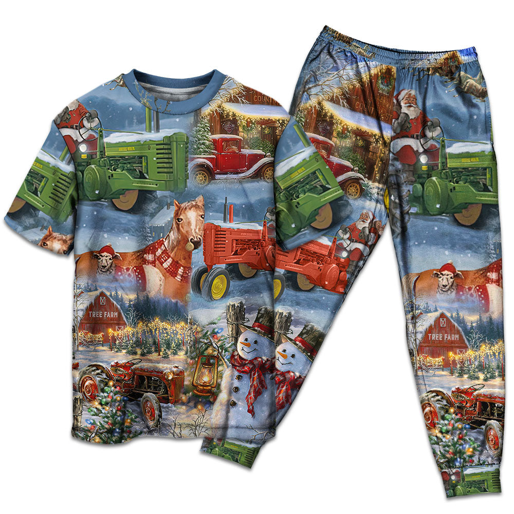 T-shirt + Pants / S Christmas To Farm Happiness - Pajamas Short Sleeve - Owls Matrix LTD