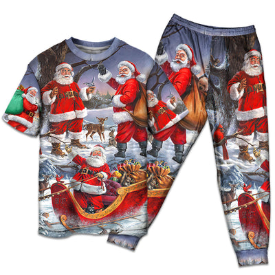 T-shirt + Pants / S Christmas Funny Santa Claus Happy Xmas Is Coming Amazing Art Style High - Pajamas Short Sleeve - Owls Matrix LTD