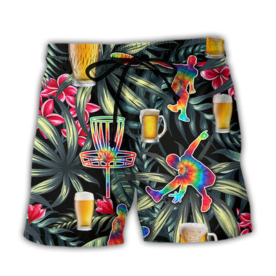 Beach Short / Adults / S Beer And Disc Golf Tropical Flower Tie Dye - Beach Short - Owls Matrix LTD