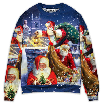 Sweater / S Christmas Funny Santa Claus Up On Rooftop Art Style - Sweater - Ugly Christmas Sweaters - Owls Matrix LTD