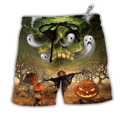 Beach Short / Adults / S Halloween Pumpkin Crazy Ghost Style - Beach Short - Owls Matrix LTD