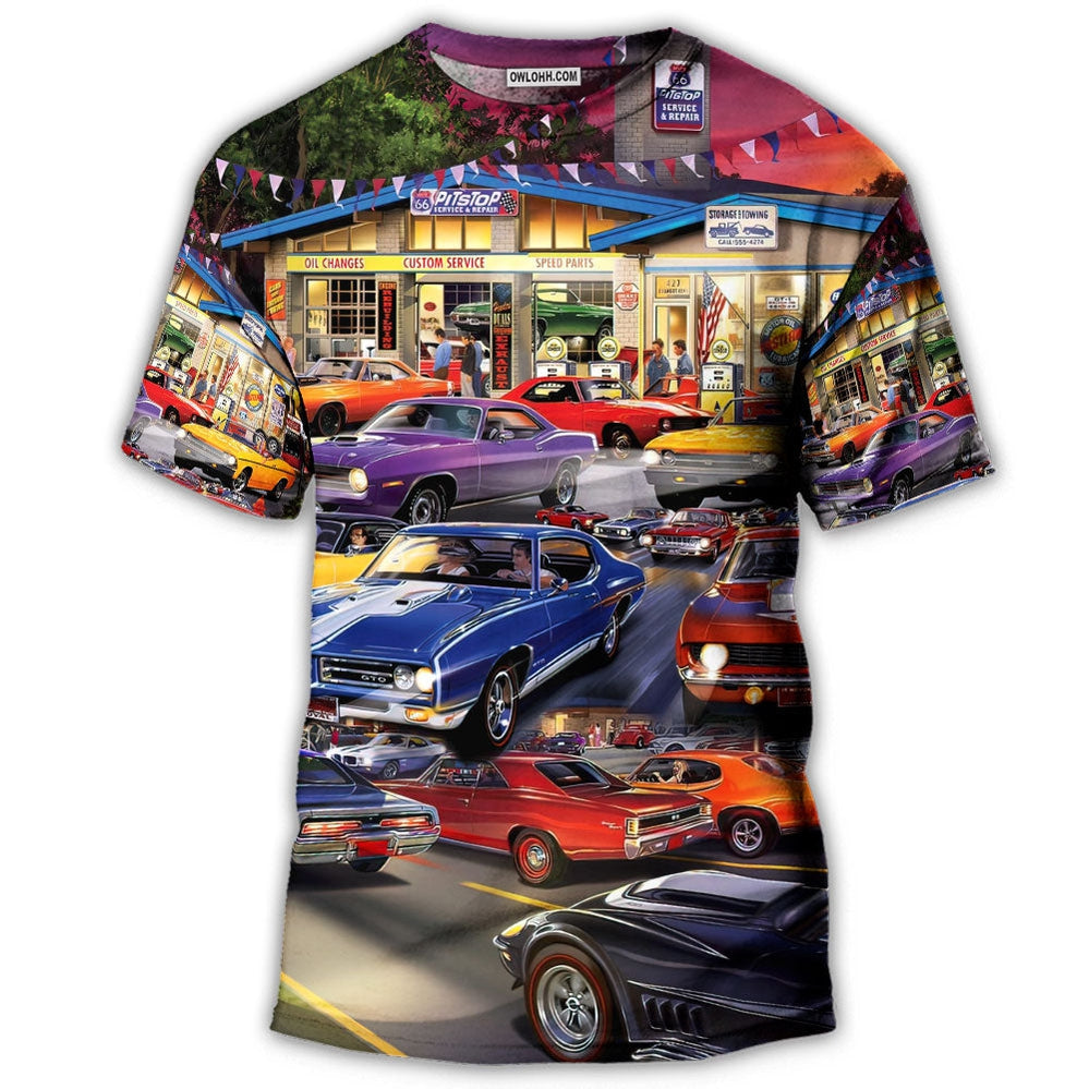 S Car Classic Muscle Car Service - Round Neck T-shirt - Owls Matrix LTD