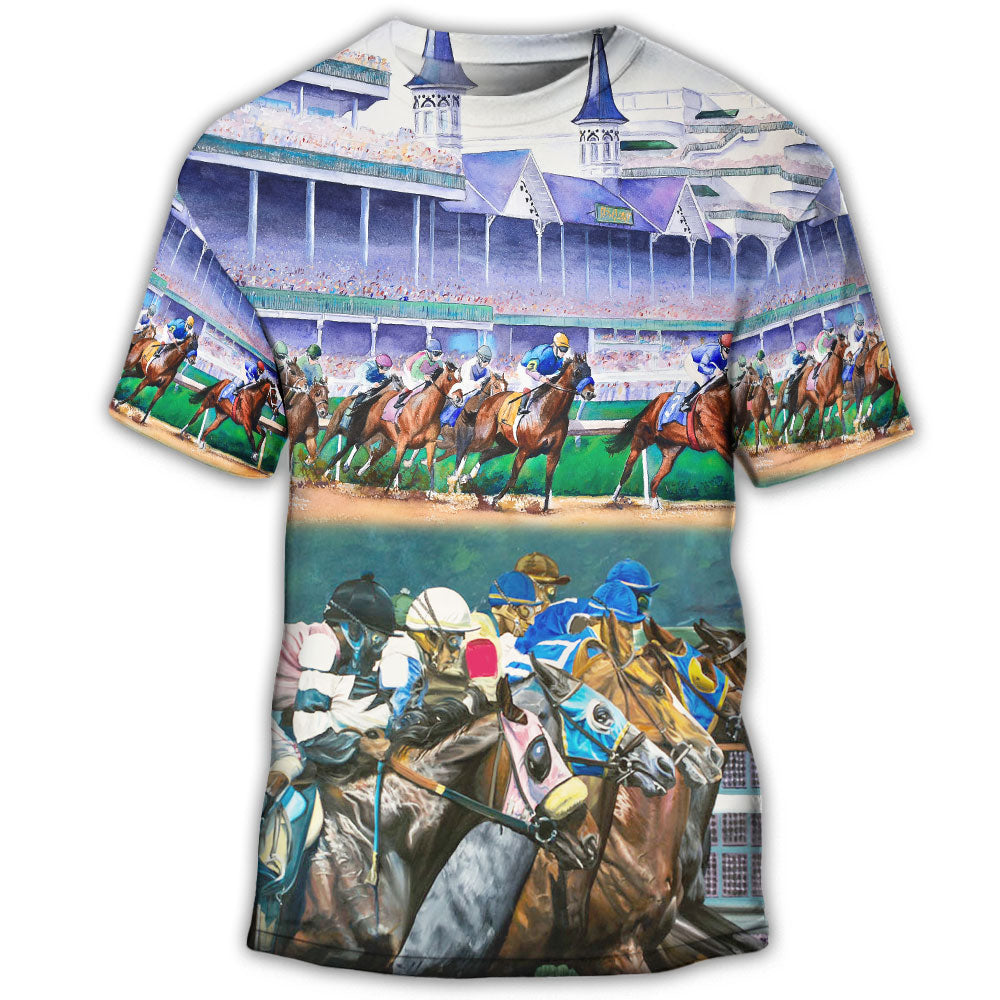 Horse Racing We Love Amazing Style Art - Round Neck T-shirt - Owls Matrix LTD