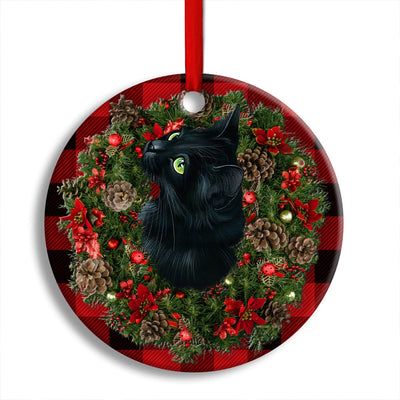 Pack 1 Christmas Black Cat Meowy Catmas - Circle Ornament - Owls Matrix LTD