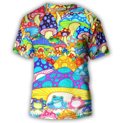 Hippie Frog Mushroom Hippie Colorful Art Peace - Round Neck T-shirt - Owls Matrix LTD