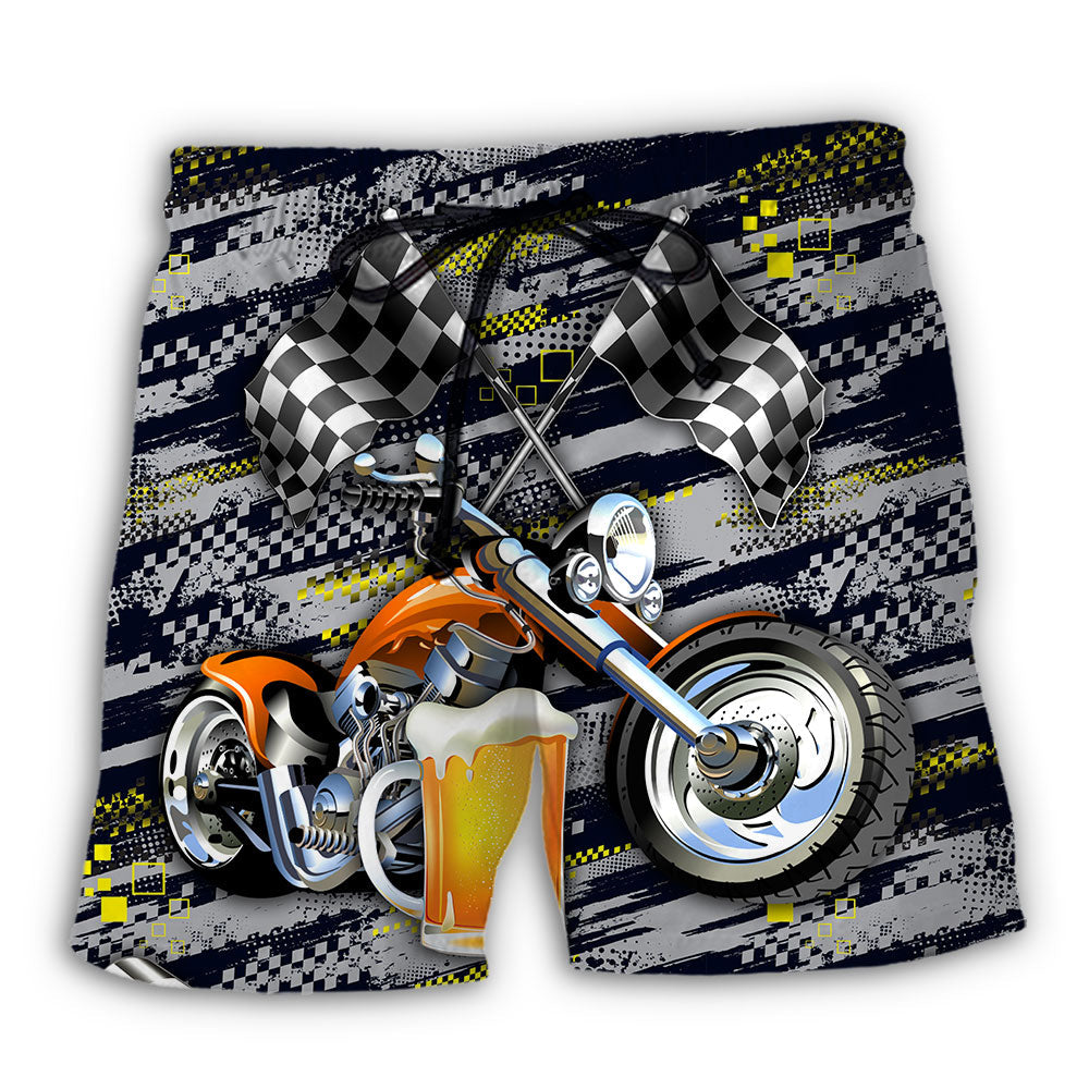 Beach Short / Adults / S Beer I Like Beer And Motocycles And Maybe 3 People - Beach Short - Owls Matrix LTD