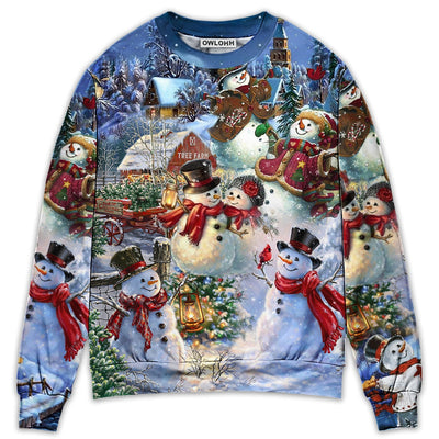 Sweater / S Christmas Snowman Lover Happy Couple Snowman - Sweater - Ugly Christmas Sweaters - Owls Matrix LTD