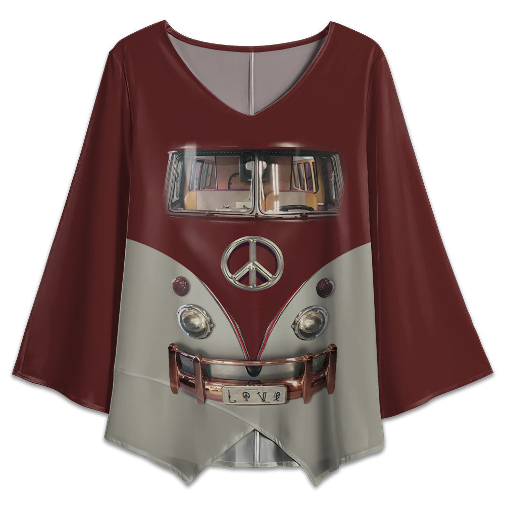 S Hippie Peace Bus Vintage Style - V-neck T-shirt - Owls Matrix LTD