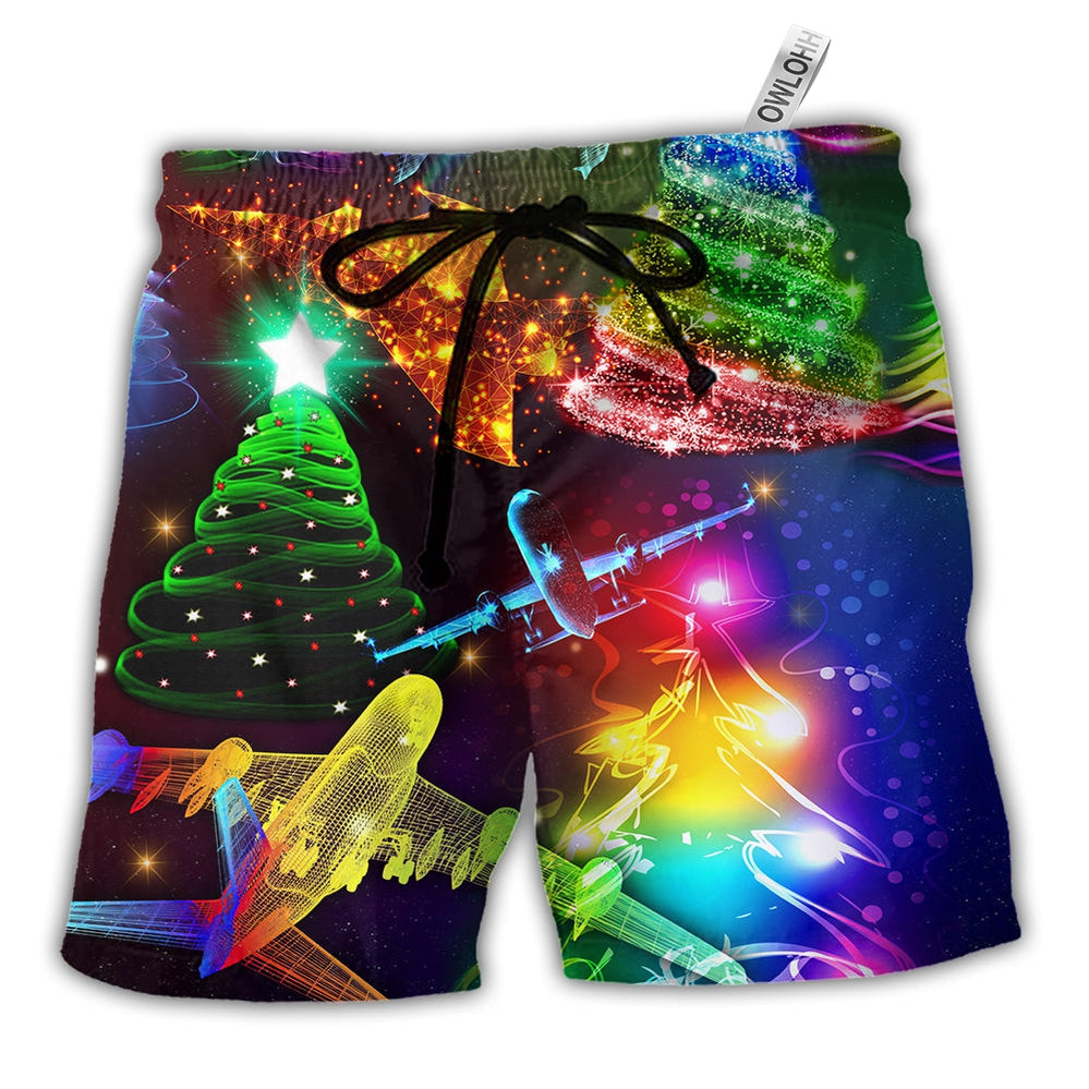 Beach Short / Adults / S Combat Aircraft Christmas Merry Everything Happy Always - Beach Short - Owls Matrix LTD