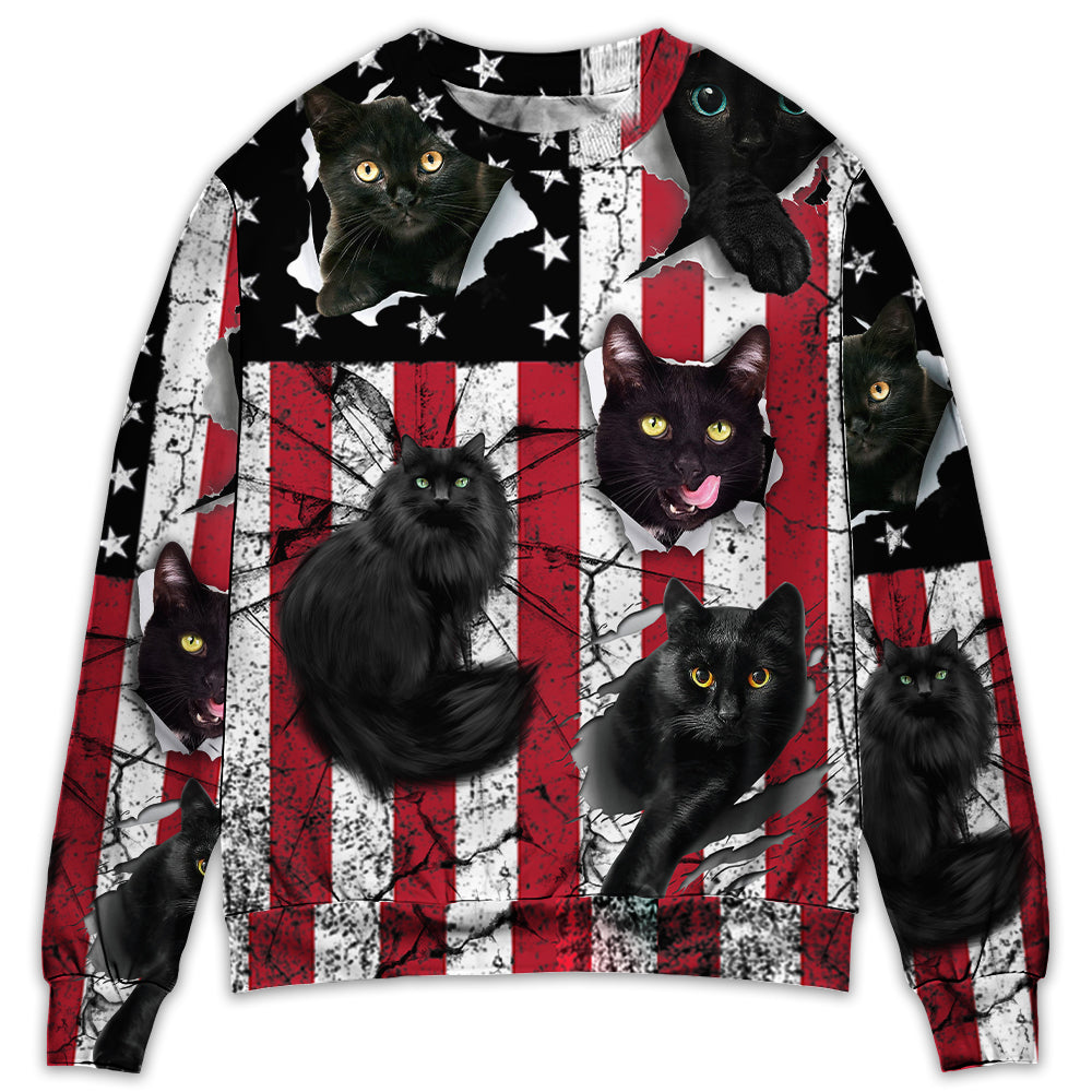 Sweater / S Black Cat Independence Day - Sweater - Ugly Christmas Sweaters - Owls Matrix LTD