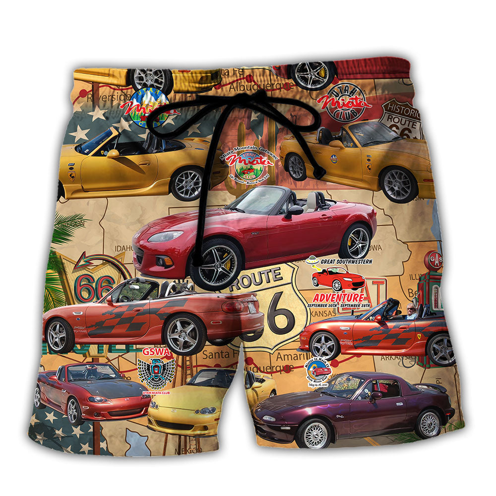 Car Road Route Vintage Style - Beach Short - Owls Matrix LTD