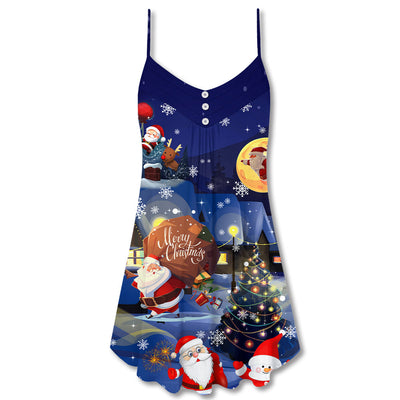 Christmas Love Santa And Gifts - V-neck Sleeveless Cami Dress - Owls Matrix LTD