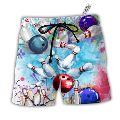 Beach Short / Adults / S Bowling Ball And Pins Colorful Style - Beach Short - Owls Matrix LTD