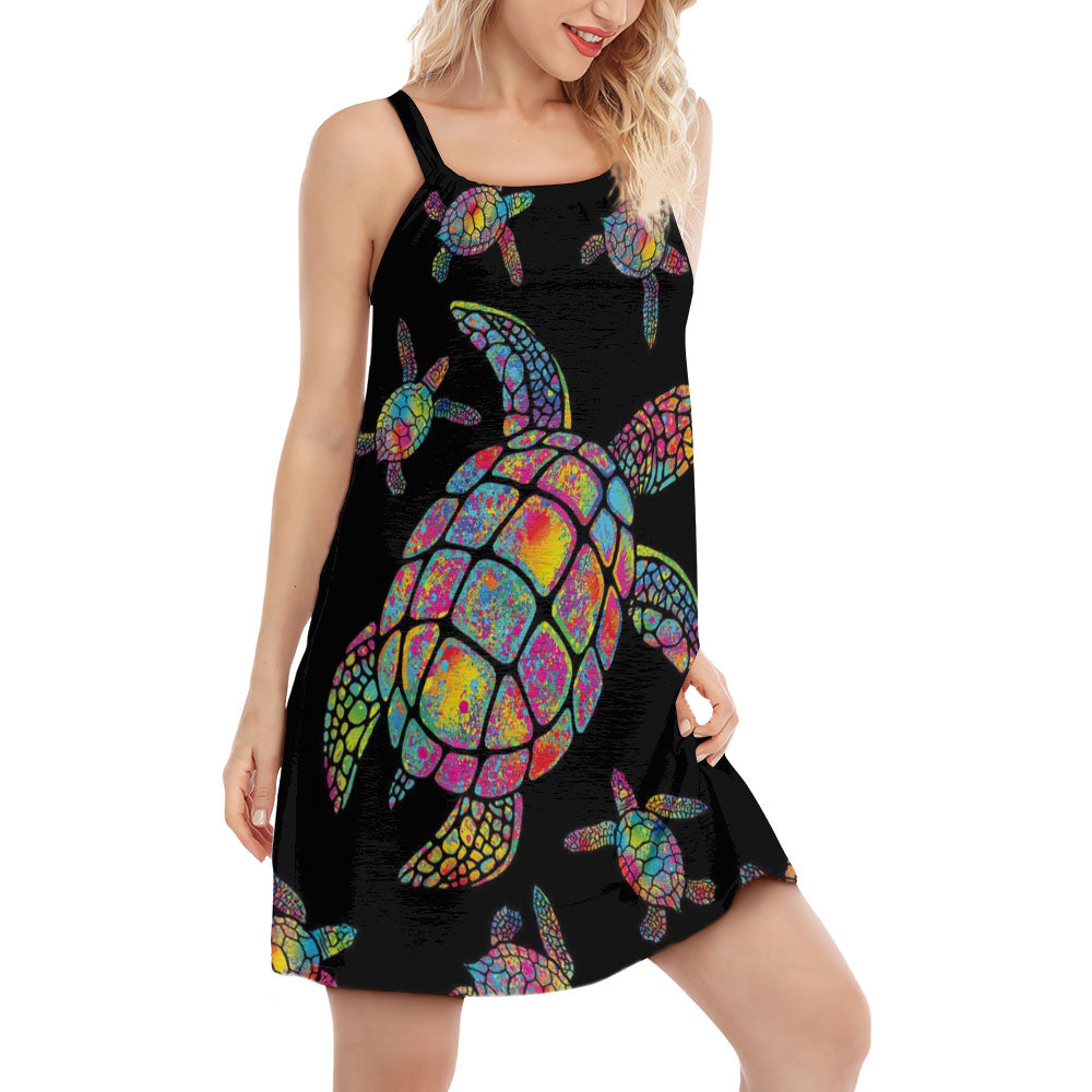 S Hippie Turtle Love Ocean - Women's Sleeveless Cami Dress - Owls Matrix LTD