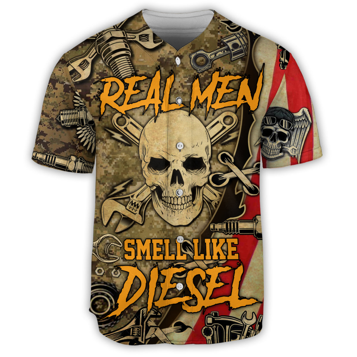 S Skull Real Men Smell Like Diesel - Baseball Jersey - Owls Matrix LTD