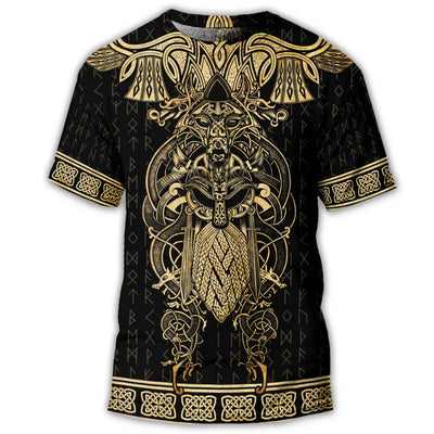 S Viking Warrior The Raven Yellow Of Odin - Round Neck T-shirt - Owls Matrix LTD