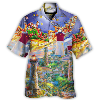 Hawaiian Shirt / Adults / S Lighthouse Christmas Santa Home The Light Is - Hawaiian Shirt - Owls Matrix LTD