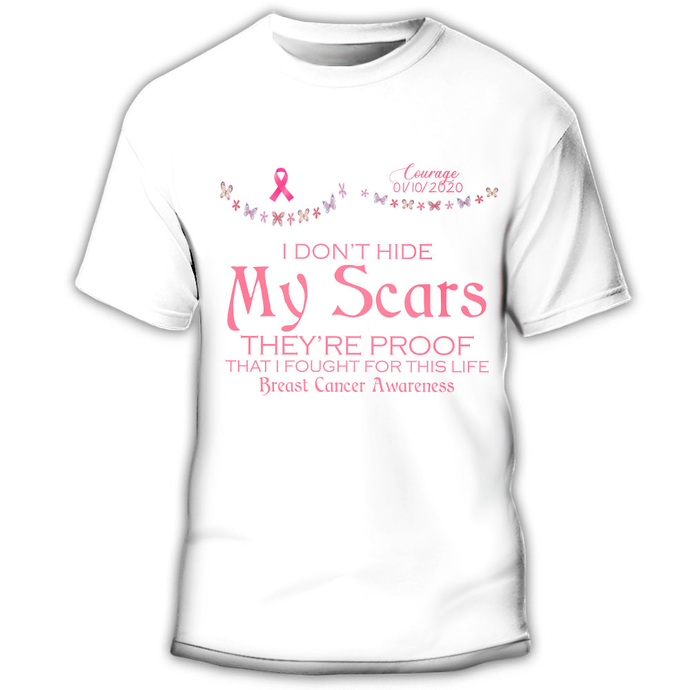 S Breast Cancer Awareness I Don't Hide My Scars - Round Neck T-shirt - Owls Matrix LTD