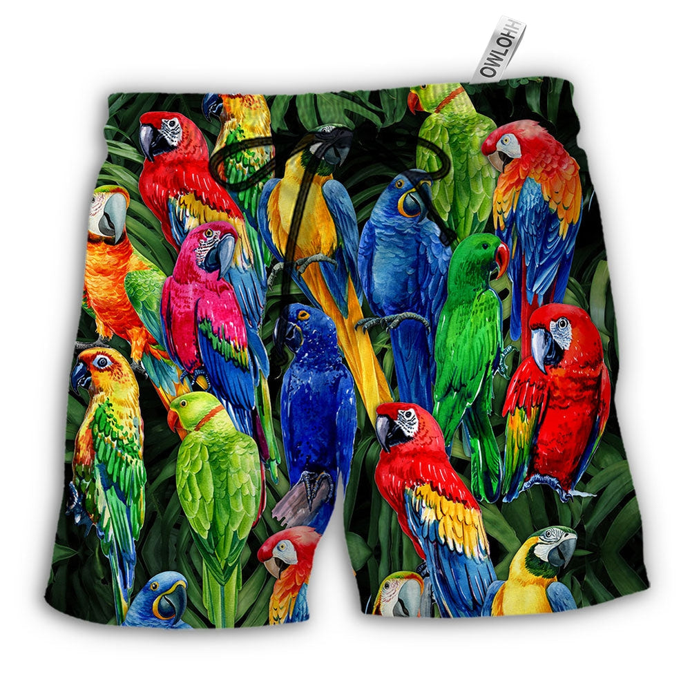 Beach Short / Adults / S Parrot Family Colorful Tropical - Beach Short - Owls Matrix LTD