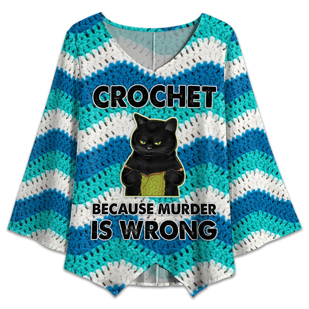 S Black Cat Crochet Because Murder Is Wrong - V-neck T-shirt - Owls Matrix LTD