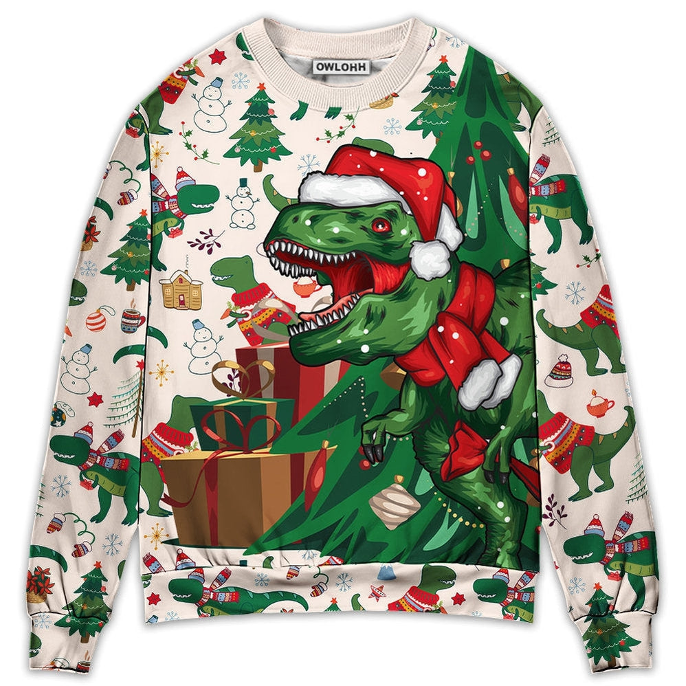 Sweater / S Christmas Dinosaurs Xmas Tree T-rex Merry Rexmas - Sweater - Ugly Christmas Sweaters - Owls Matrix LTD
