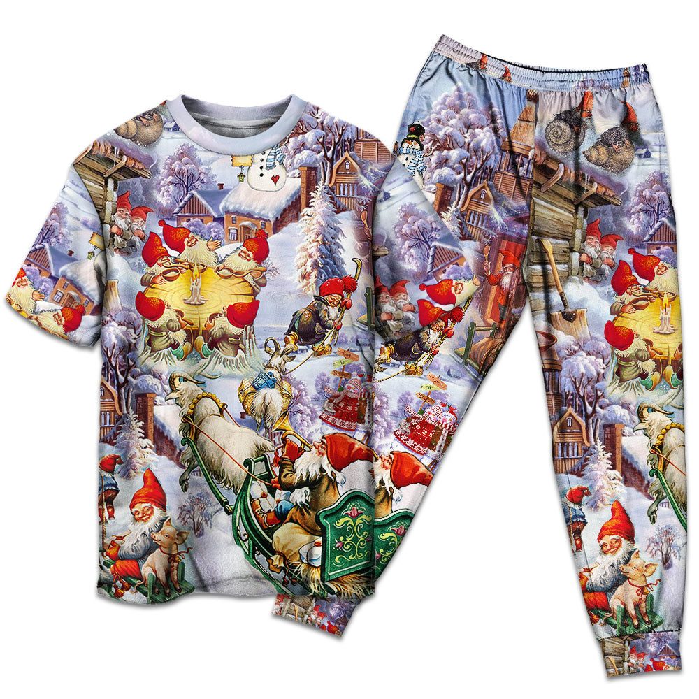 T-shirt + Pants / S Christmas Oh Santa Claus Gnomes - Pajamas Short Sleeve - Owls Matrix LTD