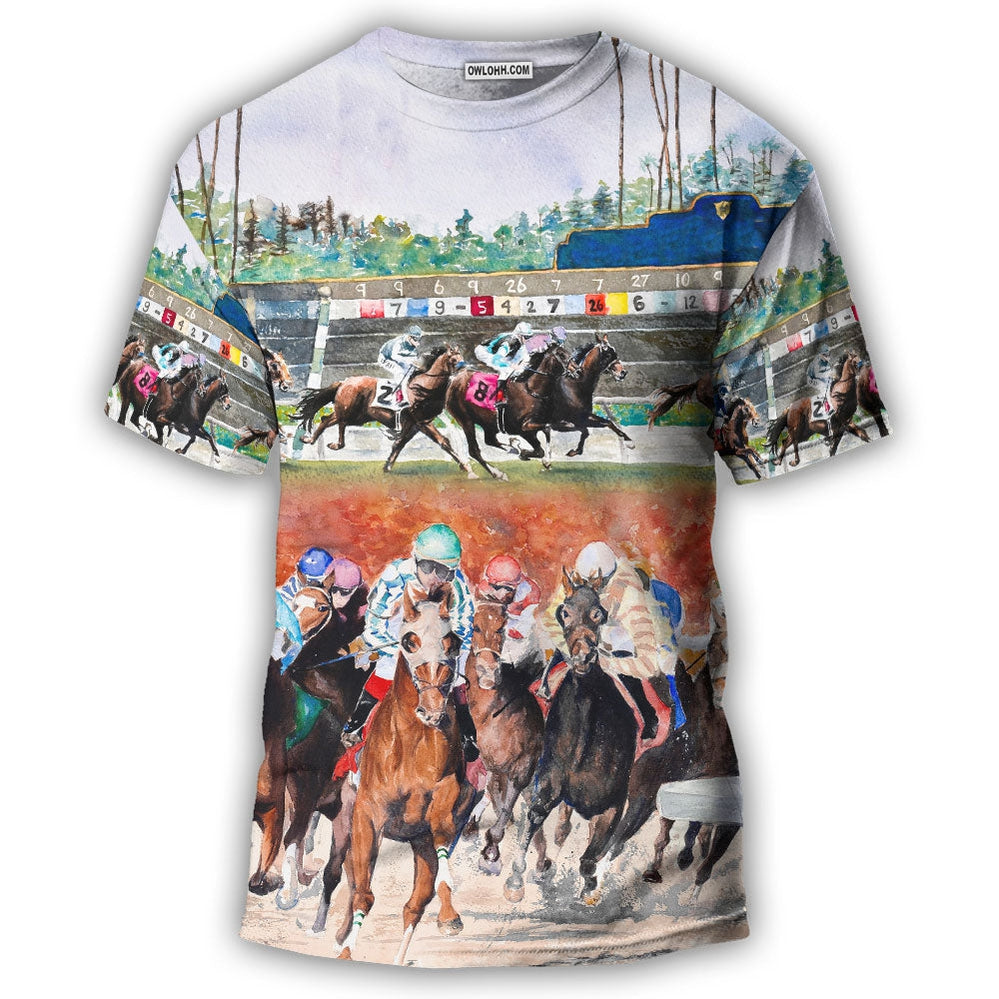 S Horse Racing Wild Power - Round Neck T-shirt - Owls Matrix LTD