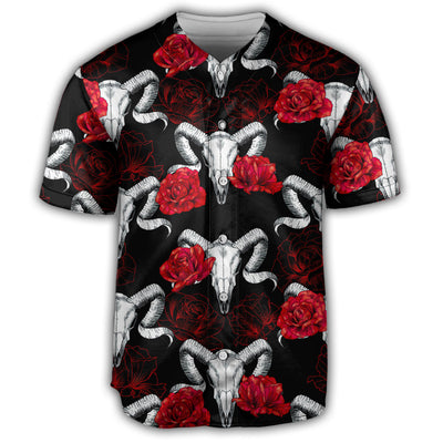 S Skull Ram Rose - Baseball Jersey - Owls Matrix LTD
