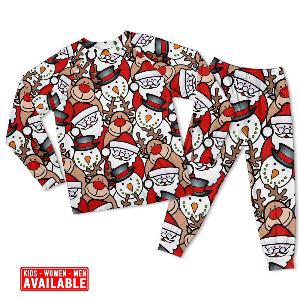 Women / S Christmas Cutie Santa And Reindeer Funny Style - Pajamas Long Sleeve - Owls Matrix LTD