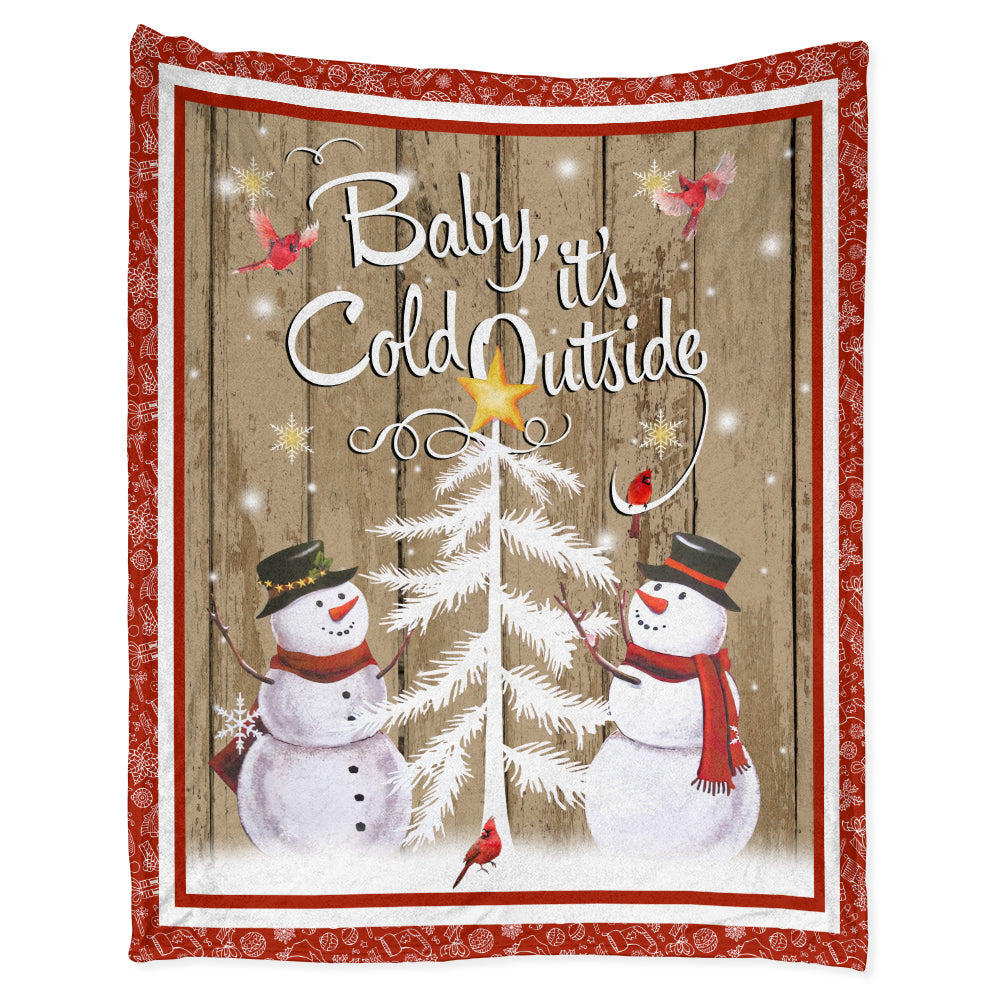 Flannel Blanket / 50" x 60" Cardinal Christmas Snowman Baby It'Cold Outside - Flannel Blanket - Owls Matrix LTD