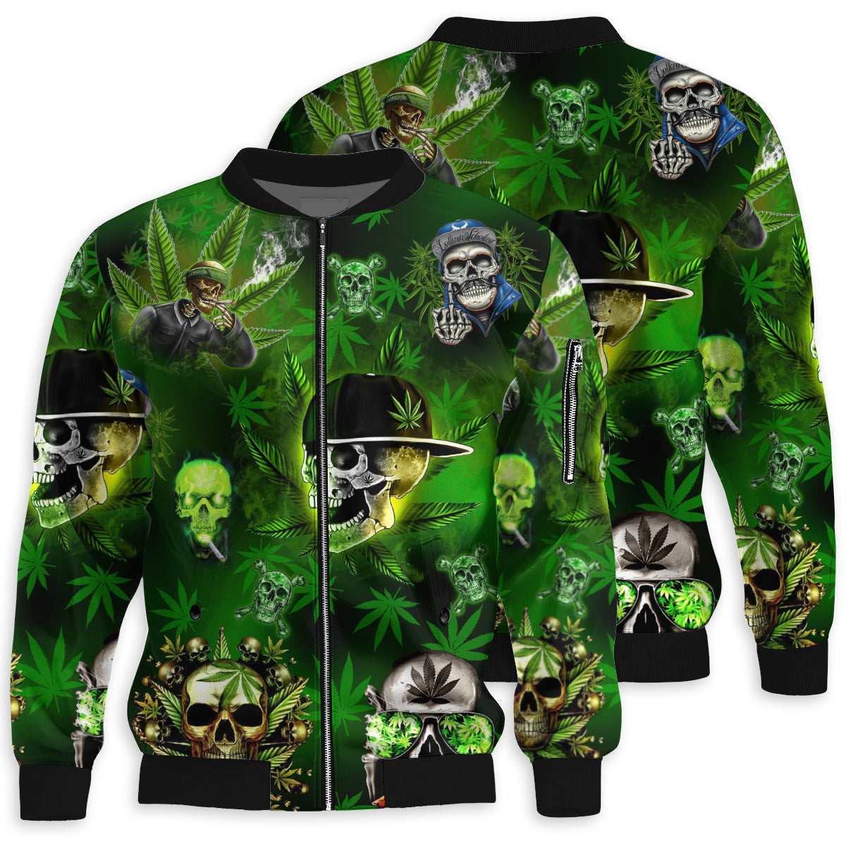 S Skull Let's Get High Green - Bomber Jacket - Owls Matrix LTD
