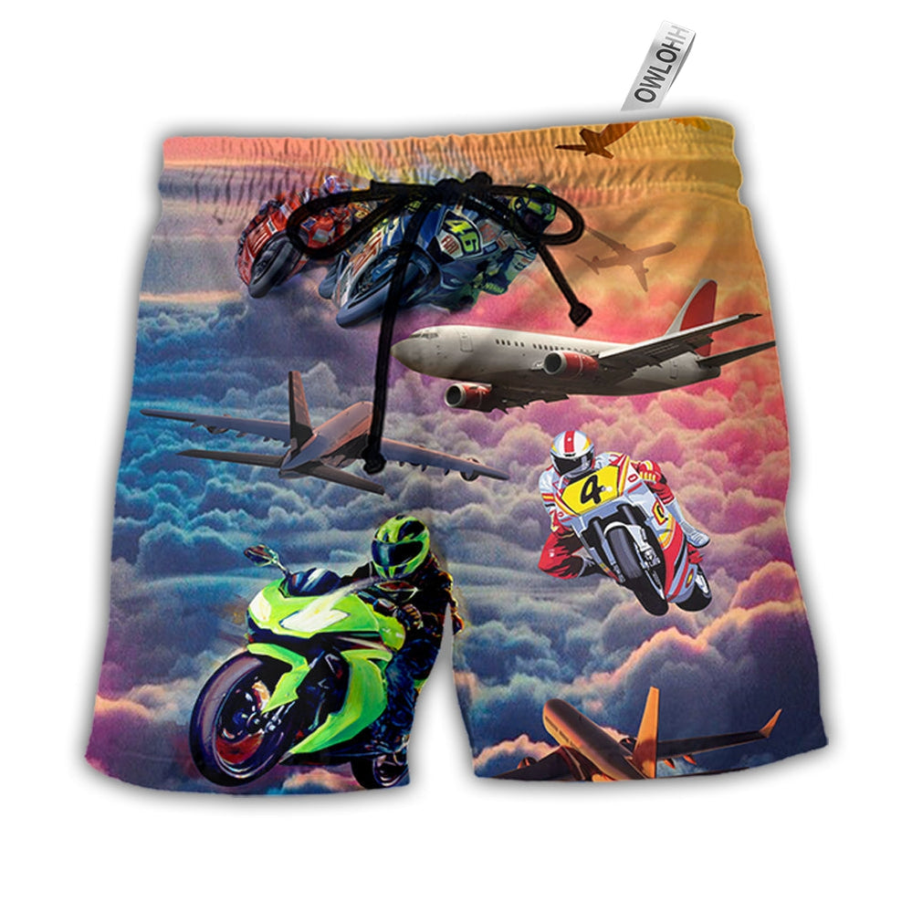 Beach Short / Adults / S Motorcycle And Airplane Lover Dream Sky - Beach Short - Owls Matrix LTD