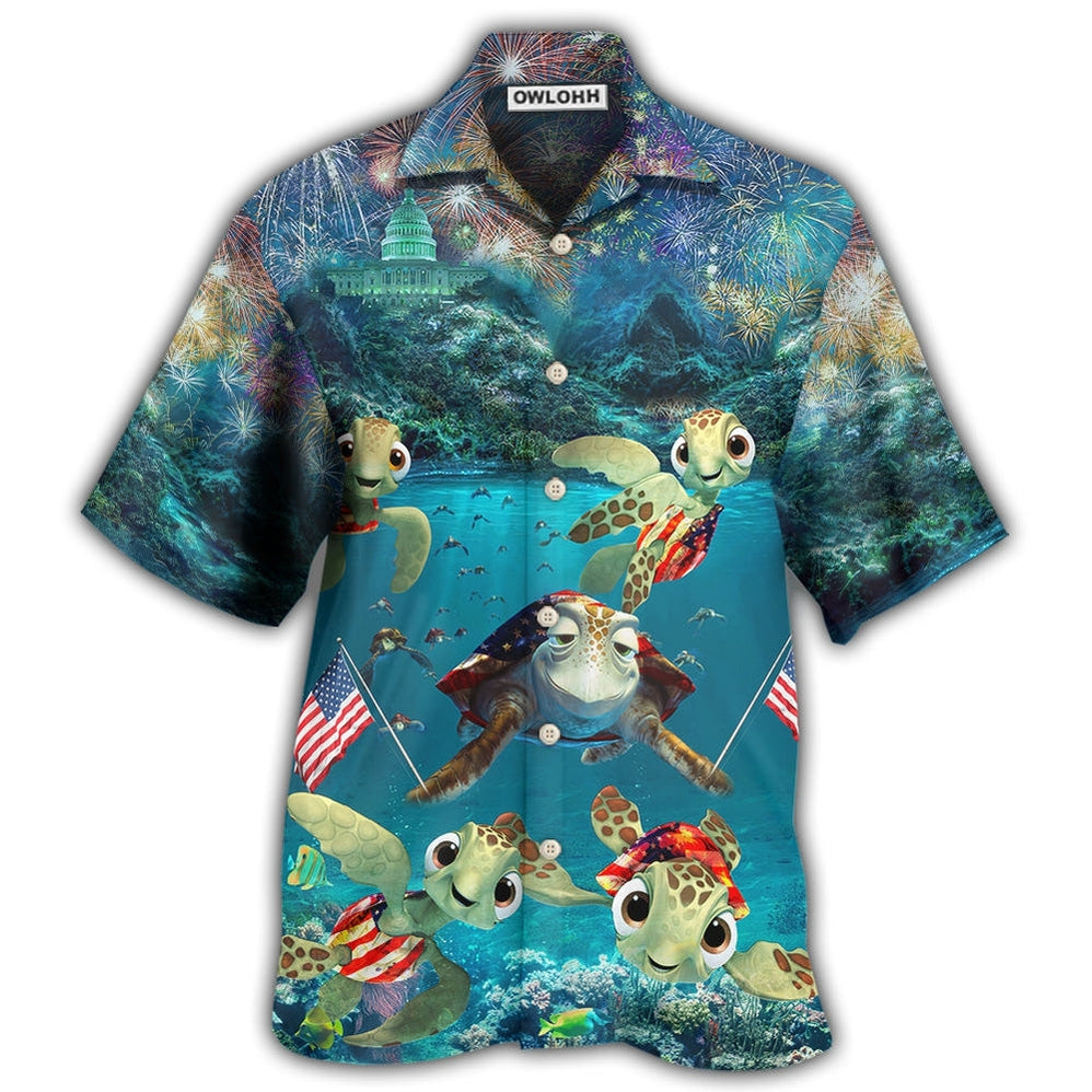 Hawaiian Shirt / Adults / S Turtle Independence Day Celebrate Under Sea - Hawaiian Shirt - Owls Matrix LTD