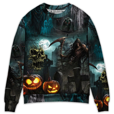 Halloween Ghost In The Dark Pumpkin Scary - Sweater - Ugly Christmas Sweaters - Owls Matrix LTD