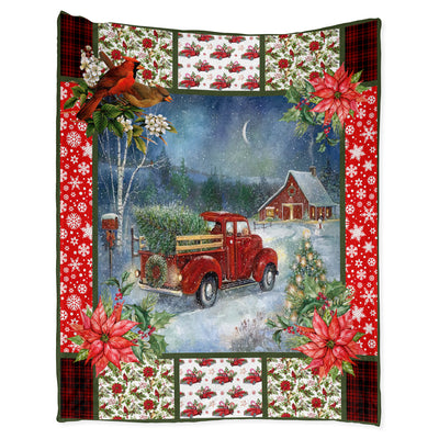 Flannel Blanket / 50" x 60" Cardinal Christmas Red Truck Come Home In Night - Flannel Blanket - Owls Matrix LTD
