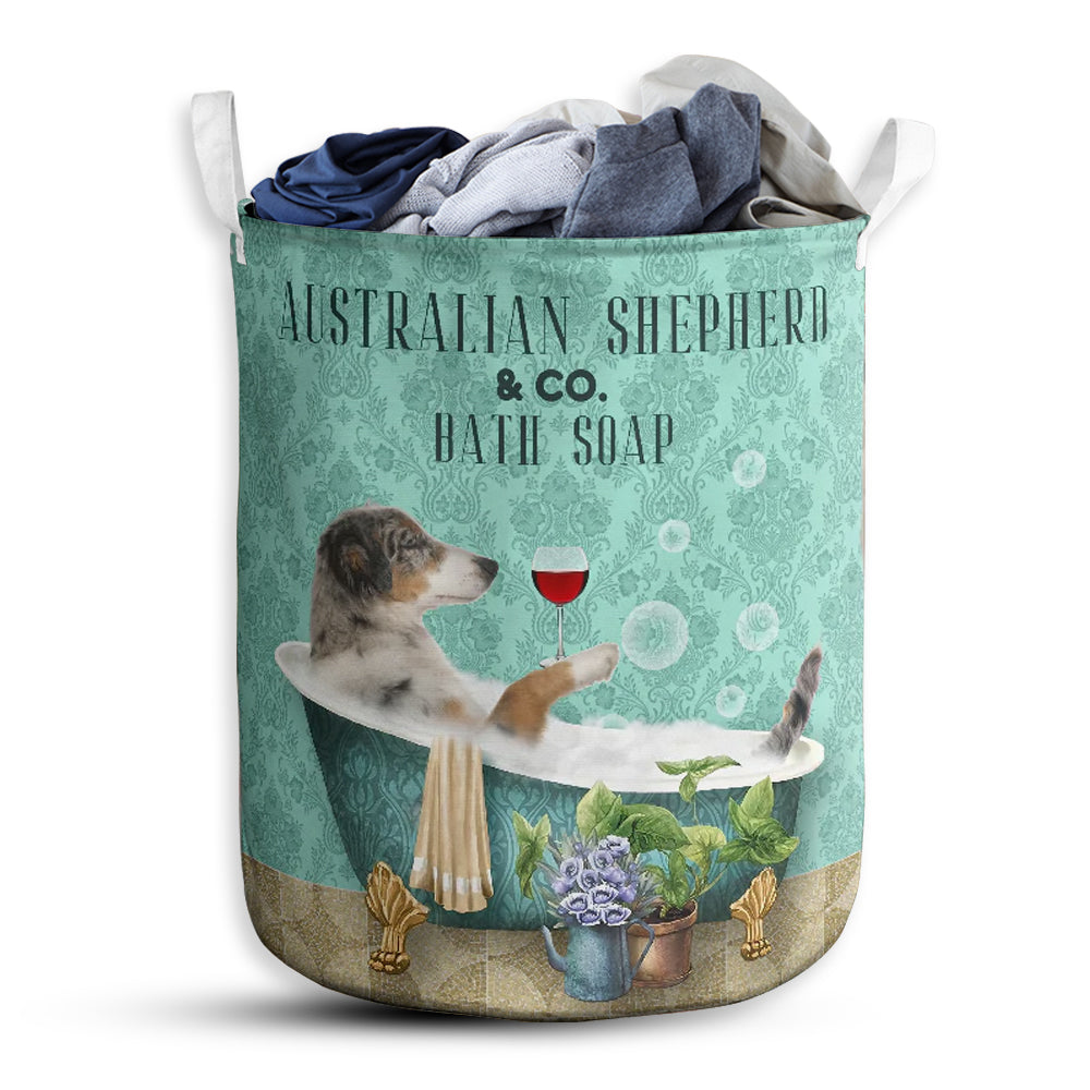 S: 17.72”x13.78” (45x35 cm) Australian Shepherd Dog And Bath Soap - Laundry Basket - Owls Matrix LTD
