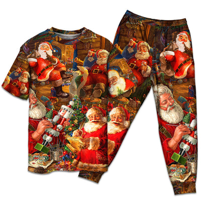 T-shirt + Pants / S Christmas Funny Santa Claus Gift Xmas Is Coming Art Style - Pajamas Short Sleeve - Owls Matrix LTD
