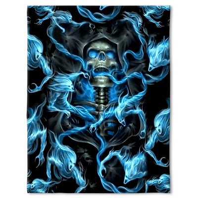 50" x 60" Skull Black Ground Thunder - Flannel Blanket - Owls Matrix LTD