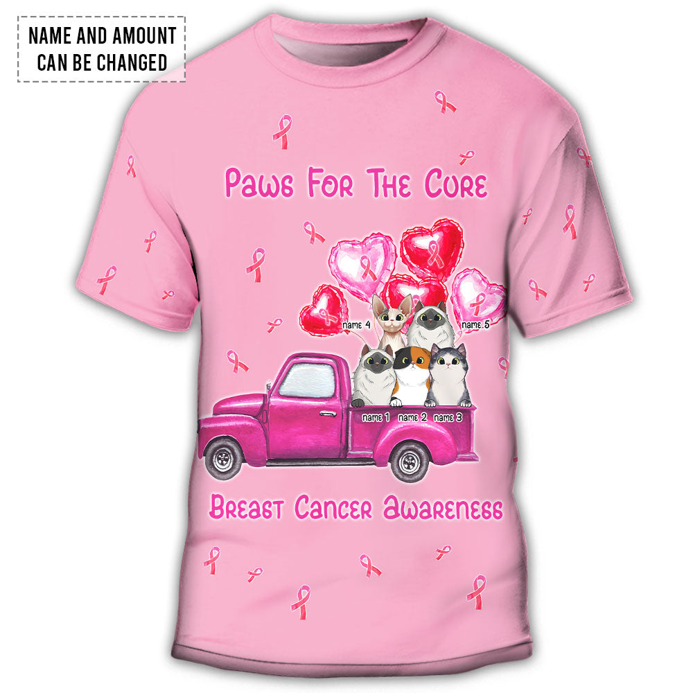 S Beast Cancer Paw For The Cure Personalized - Round Neck T- shirt - Owls Matrix LTD