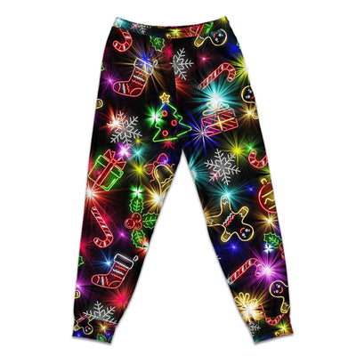 Pants / S Christmas With Tree And Gift Cookies Gingerbread Man Neon Style - Pajamas Short Sleeve - Owls Matrix LTD