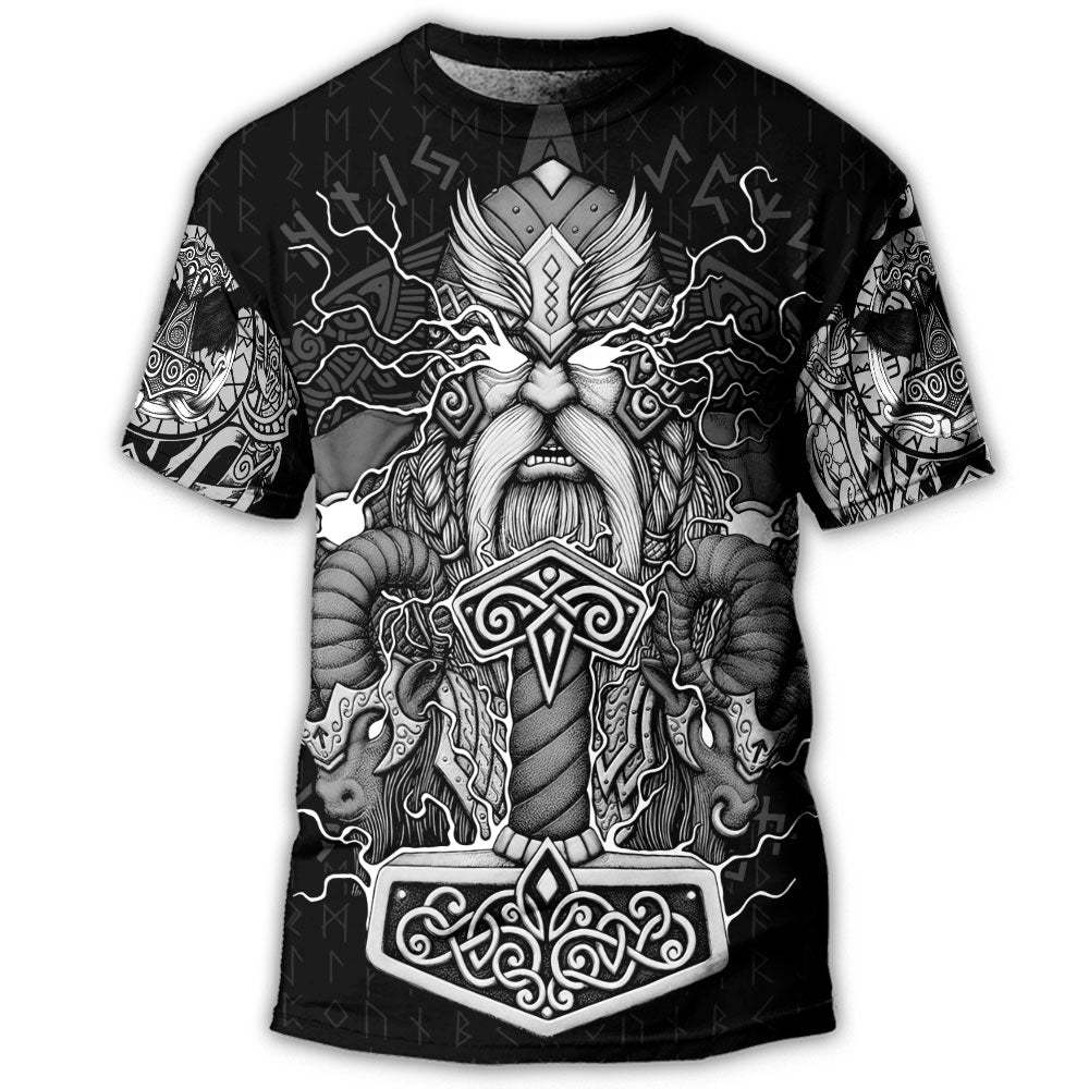 S Viking Warrior Thor God Of Thunder - Round Neck T-shirt - Owls Matrix LTD