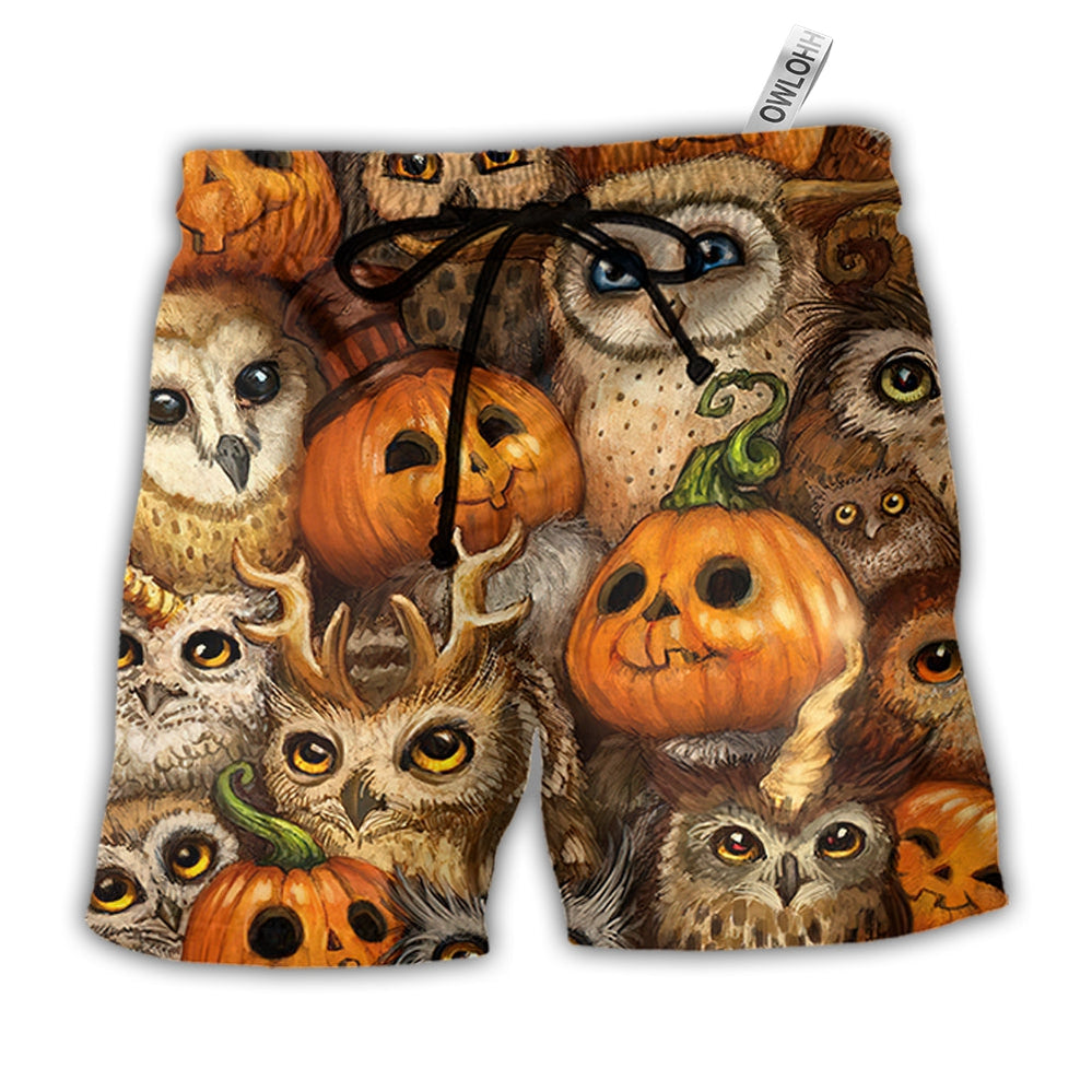 Beach Short / Adults / S Halloween Owl Pumpkin Pattern - Beach Short - Owls Matrix LTD