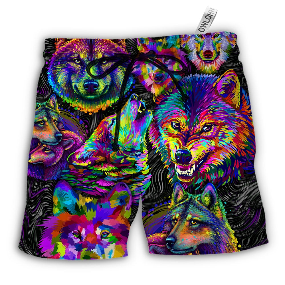Beach Short / Adults / S Wolf Neon Colorful Art - Beach Short - Owls Matrix LTD
