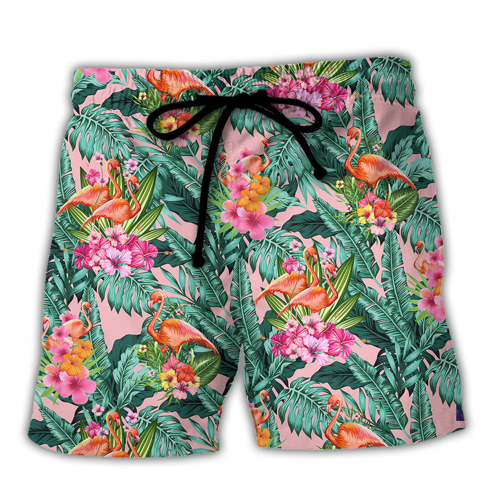 Flamingo Colorful Tropical Leaf Style - Beach Short - Owls Matrix LTD