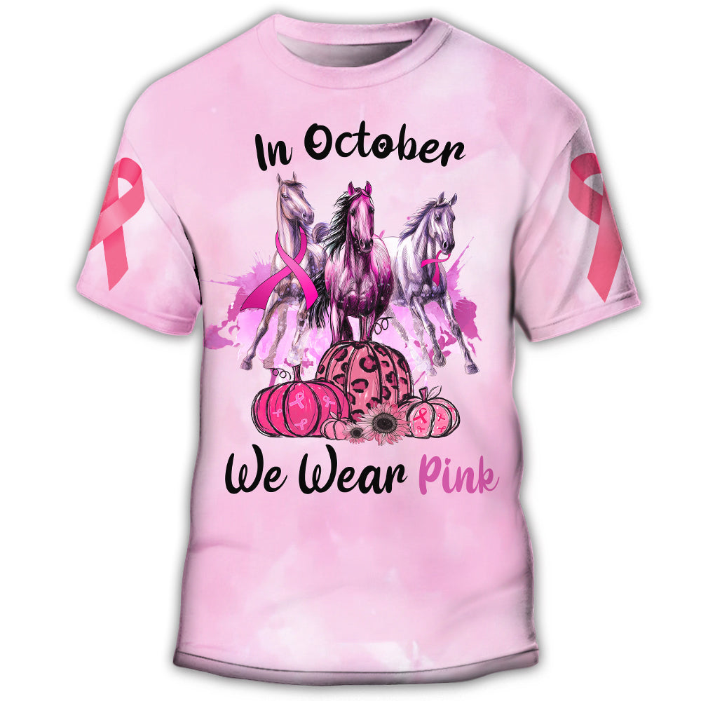 S Breast Cancer In October We Wear Pink - Round Neck T-shirt - Owls Matrix LTD
