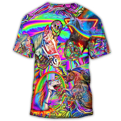 S Hippie Horse Run For You - Round Neck T-shirt - Owls Matrix LTD