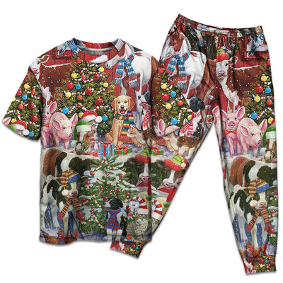T-shirt + Pants / S Christmas Farm Loving Xmas - Pajamas Short Sleeve - Owls Matrix LTD