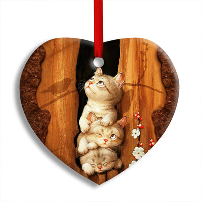 Pack 1 Cat Kitten Happy Life - Heart Ornament - Owls Matrix LTD