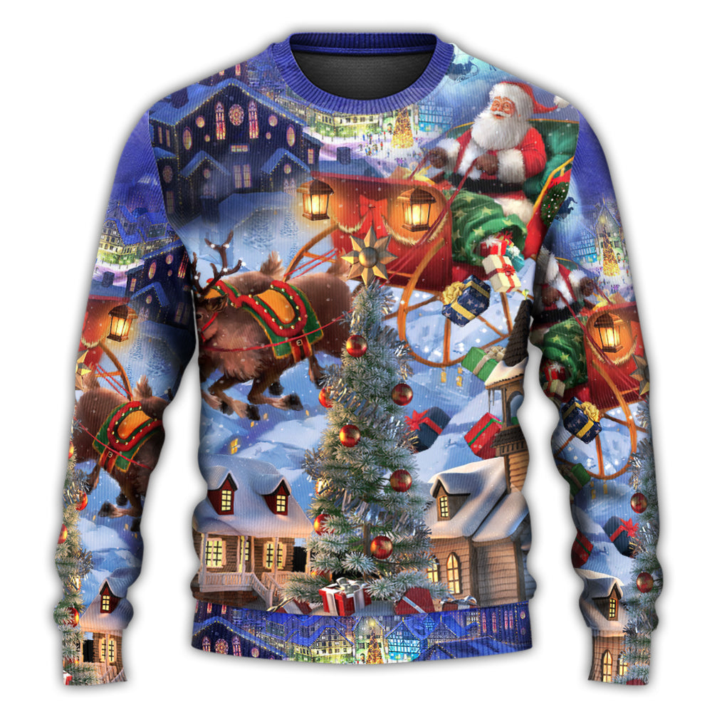 Christmas Sweater / S Christmas Rudolph Santa Claus Reindeer Gift Light Art Style - Sweater - Ugly Christmas Sweaters - Owls Matrix LTD